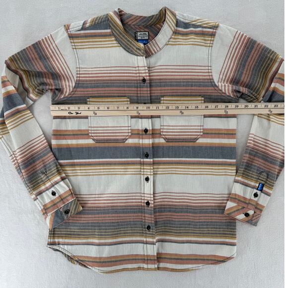 Kavu Womens Ivory Stripe Flannel Top Cotton Band Collar Shirt Cotton S - Picture 7 of 8